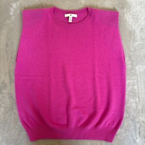 BR 100% Cashmere Sleeveless Sweater Womens M Pink Shoulder Pads Crewneck Luxury